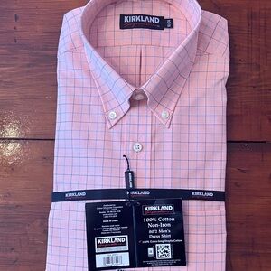 Kirkland Signature Men's Pink Checkered Dress Shirt